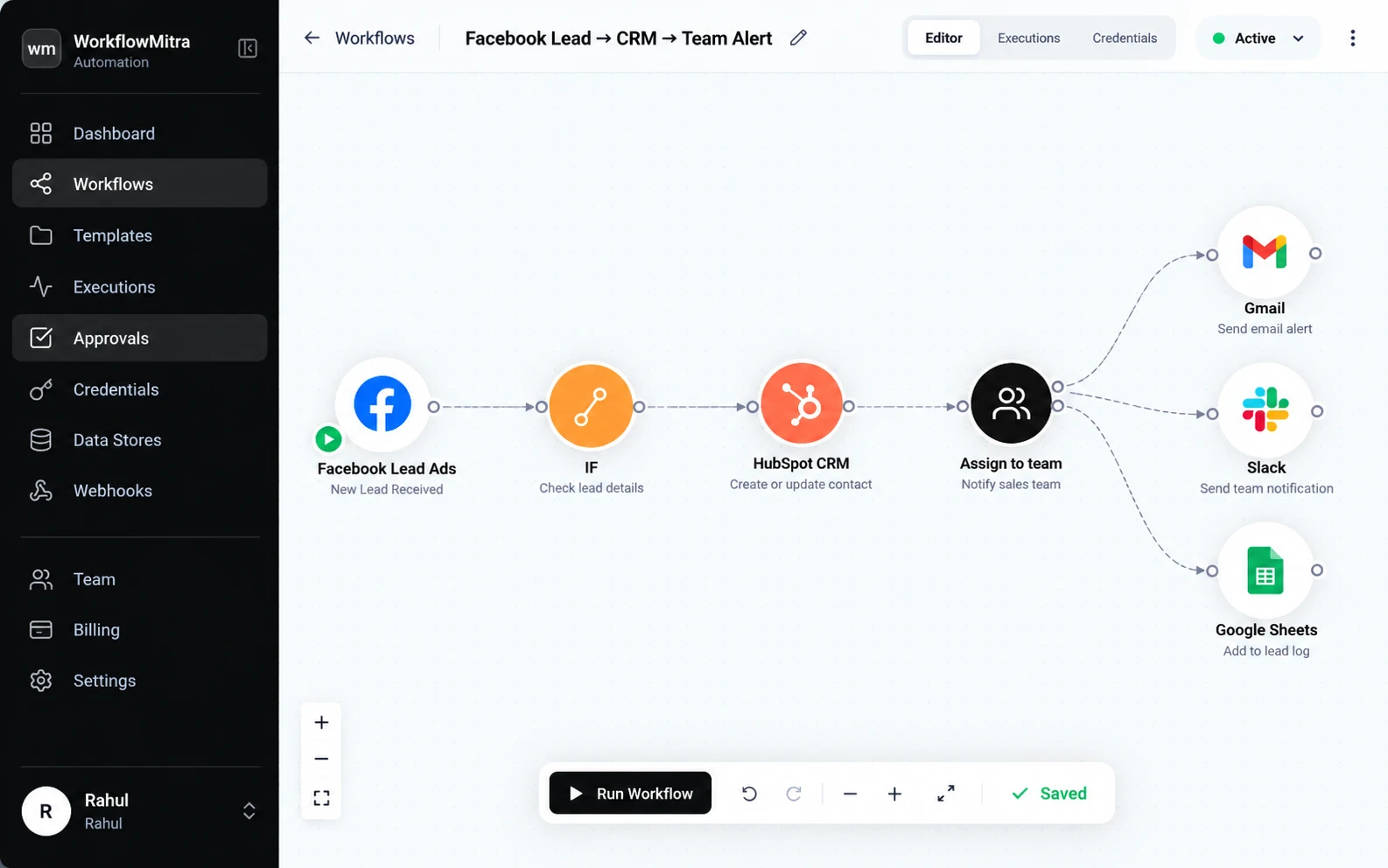 WorkflowMitra Visual Flow Builder Interface
